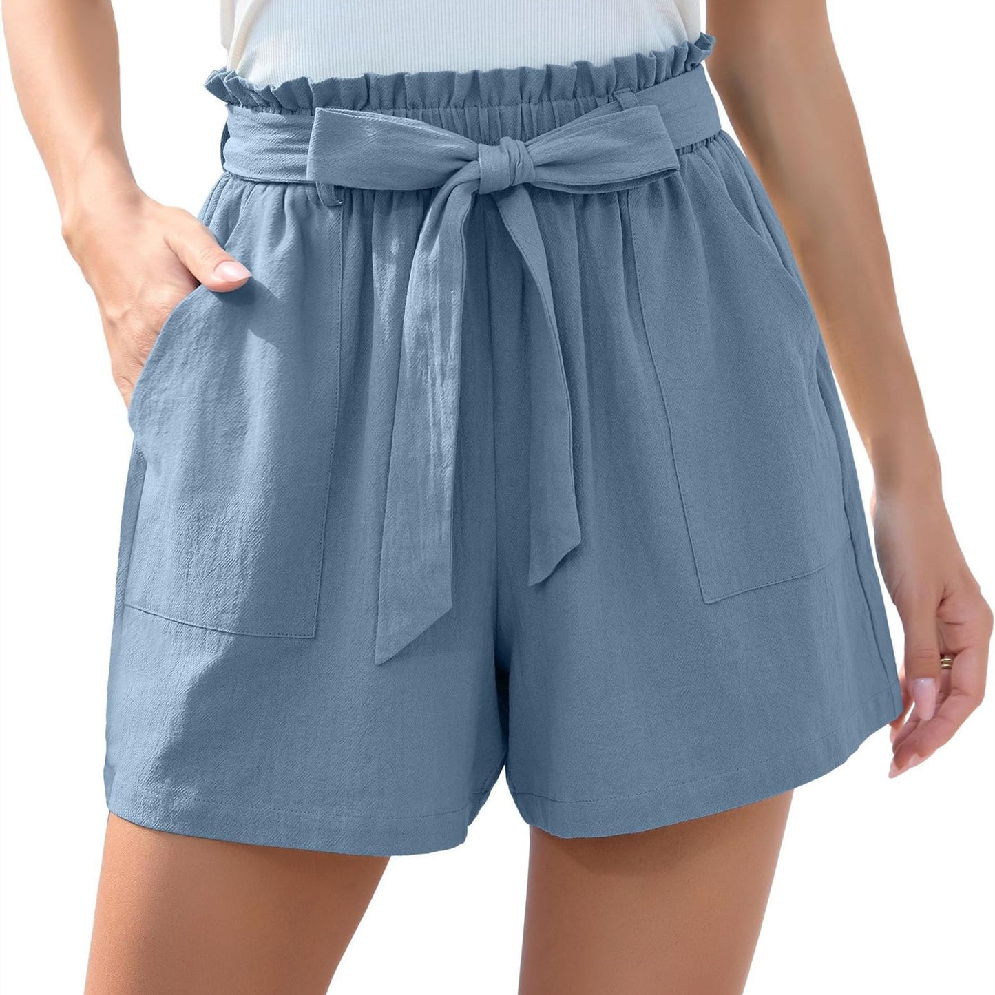 Women's High-Waisted Tie-Belt Casual Shorts with Pockets