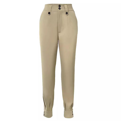 Elegant button details on women's solid colour trousers