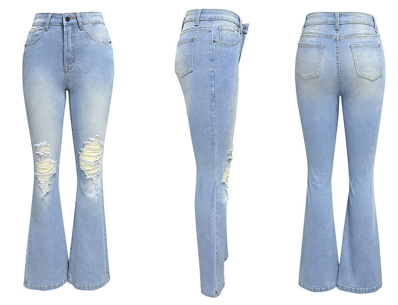 Distressed wide-leg jeans for women side view