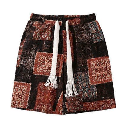 Men's Bohemian Patchwork Drawstring Shorts - Casual and Stylish