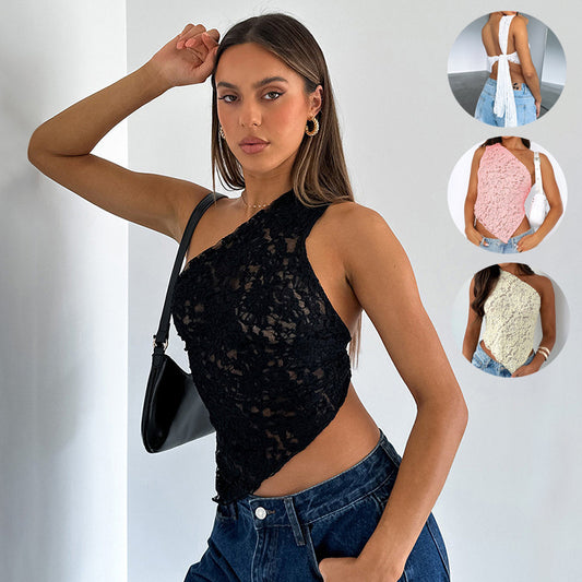 Women's Lace Backless Asymmetrical Vest - Summer Streetwear