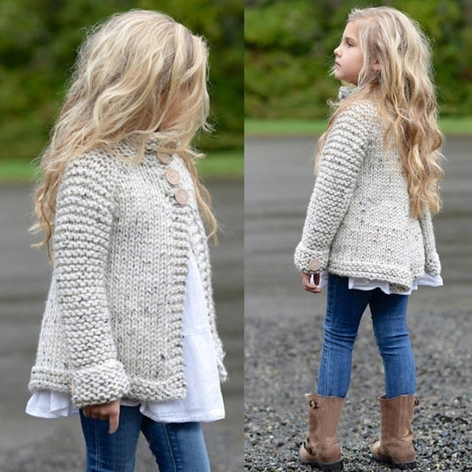 Girls' Chunky Knit Button-Up Cardigan - Cozy & Stylish Sweater