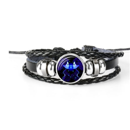 Adjustable Zodiac Leather Bracelet with Glowing Design