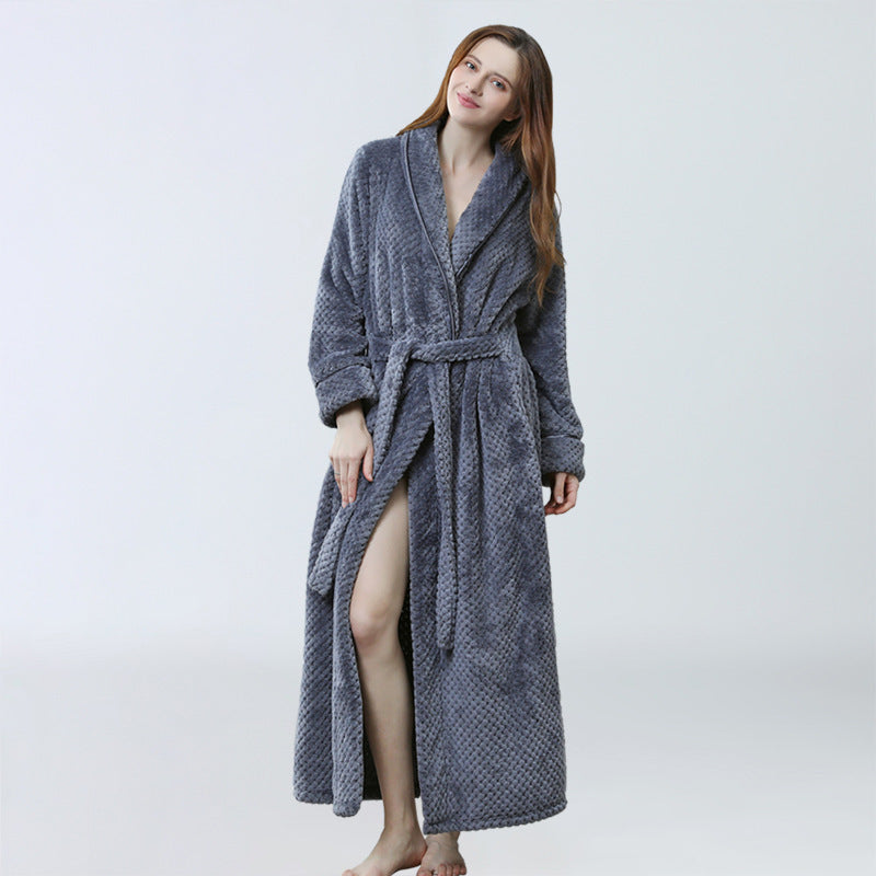 Plush Velvet Bathrobe with Thick Waist Tie for Extra Comfort