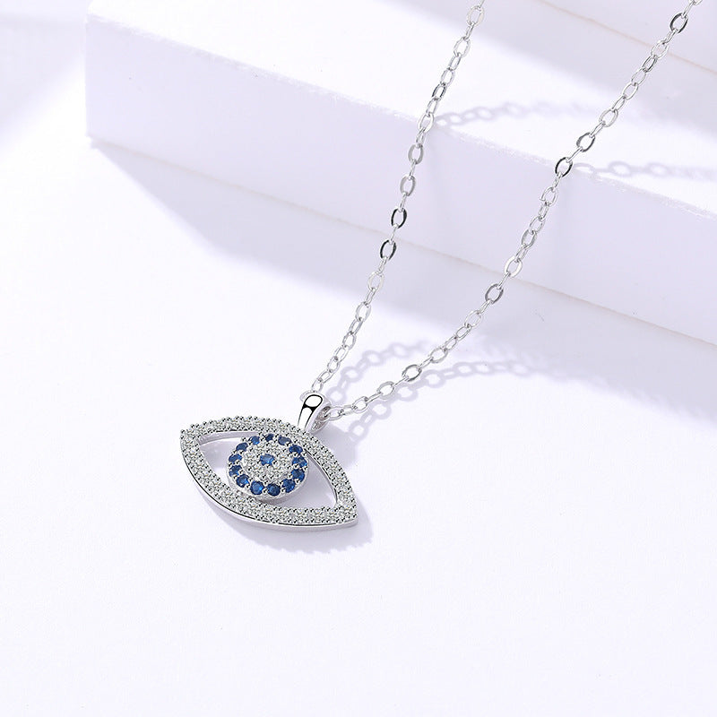 Blue Evil Eye Necklace with Sparkling Crystal Accents