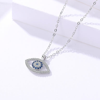 Blue Evil Eye Necklace with Sparkling Crystal Accents