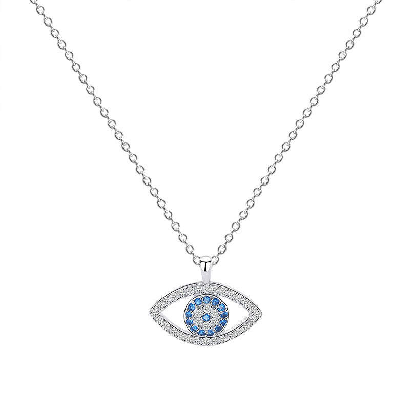 Blue Evil Eye Necklace with Sparkling Crystal Accents