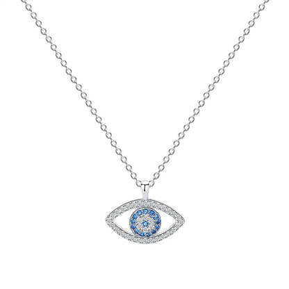 Blue Evil Eye Necklace with Sparkling Crystal Accents