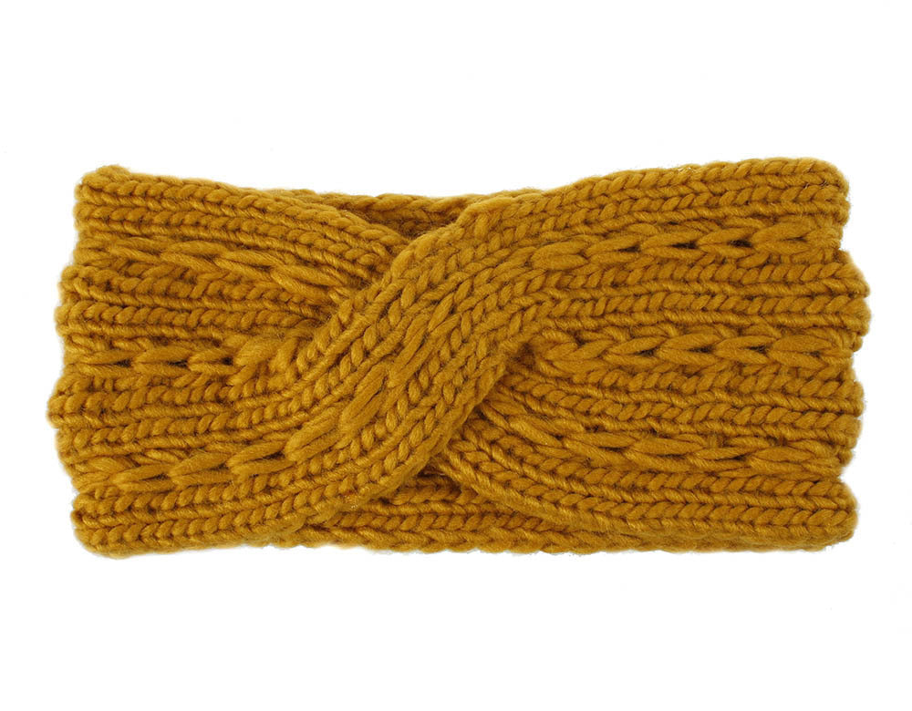 Women's Thick Knit Wool Headband - Diagonal Cross Design