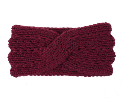 Women's Thick Knit Wool Headband - Diagonal Cross Design