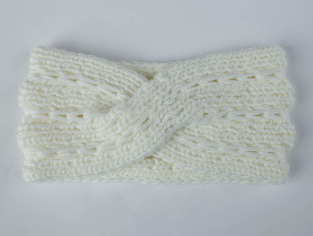 Women's Thick Knit Wool Headband - Diagonal Cross Design