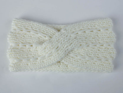 Women's Thick Knit Wool Headband - Diagonal Cross Design