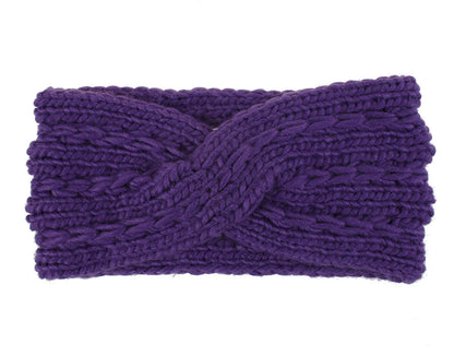 Women's Thick Knit Wool Headband - Diagonal Cross Design