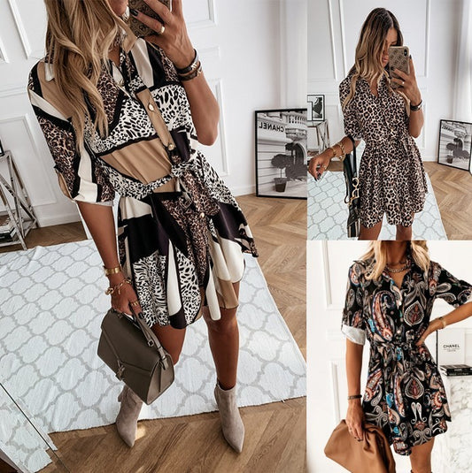 Women's Belted Printed Shirt Dress - Chic and Versatile Styles