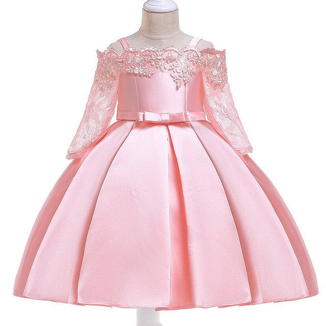 Girls' Elegant Off-Shoulder Lace Party Dress