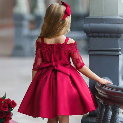 Girls' Elegant Off-Shoulder Lace Party Dress