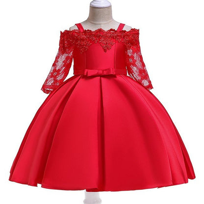 Girls' Elegant Off-Shoulder Lace Party Dress