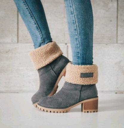 Mid-Tube Thick Heel Suede Snow Boots