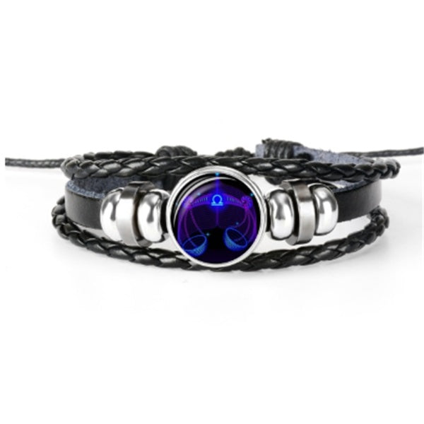 Adjustable Zodiac Leather Bracelet with Glowing Design