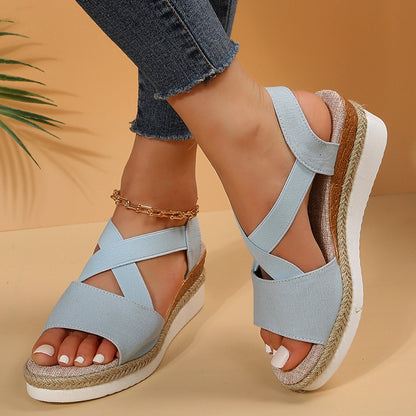 Women's Cross-Strap Gladiator Wedge Sandals - Hemp Platform