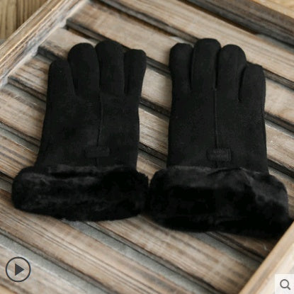 Warm Korean-style suede gloves for women, touch screen and velvet-lined for winter.