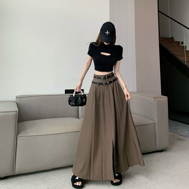 Ladies New High Waist Slimming Pleated Skirt