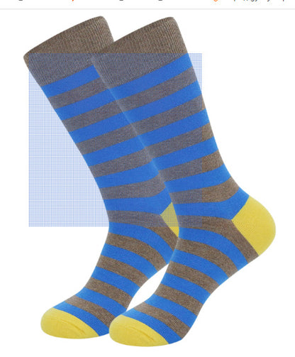 Red and Grey Striped Dress Socks with Blue Accents – Comfortable and Stylish