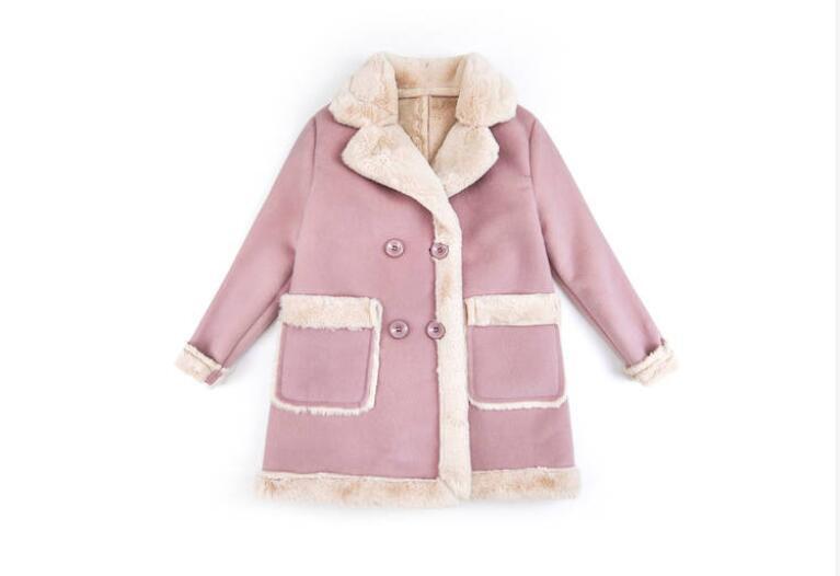 Girls' Faux Fur Trimmed Winter Coat - Double-Breasted Jacket