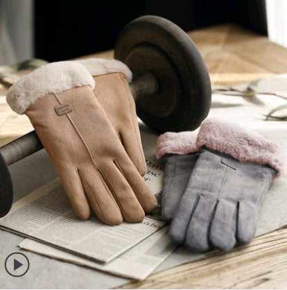 Warm Korean-style suede gloves for women, touch screen and velvet-lined for winter.