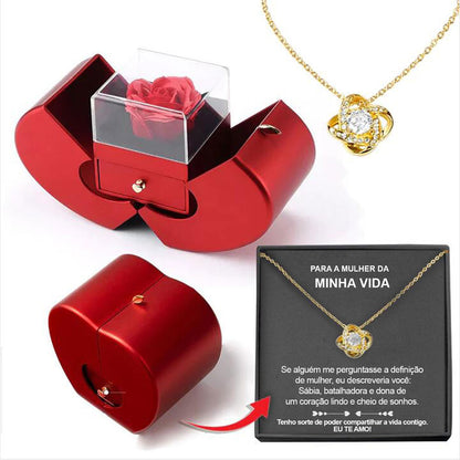 Heart-Shaped Gift Box with Preserved Rose and Necklace