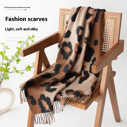 Leopard Print Women Scarf Artificial Cashmere Elegant High Sense Shawl