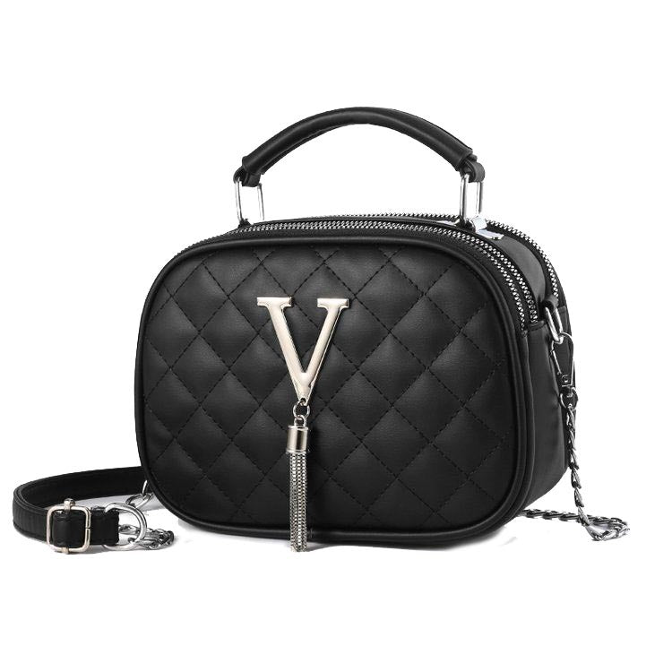 One-Shoulder Large Capacity Handbag Black Front V Background White