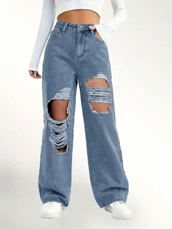 High Waist Ripped Jeans – European and American Fashion Style