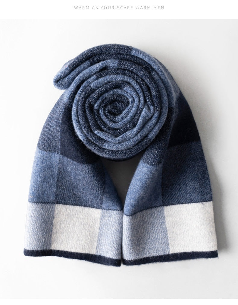 Wool Scarf Men's Winter Plaid Double-sided Scarf