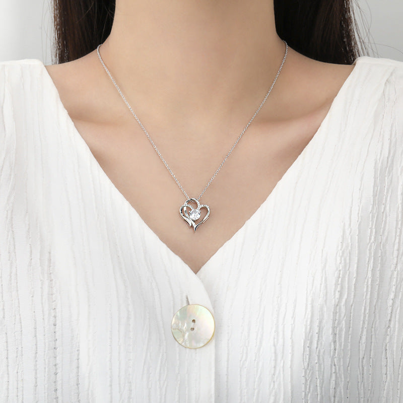 Double Heart Crystal Pendant Necklace – Available in Rose Gold and Silver