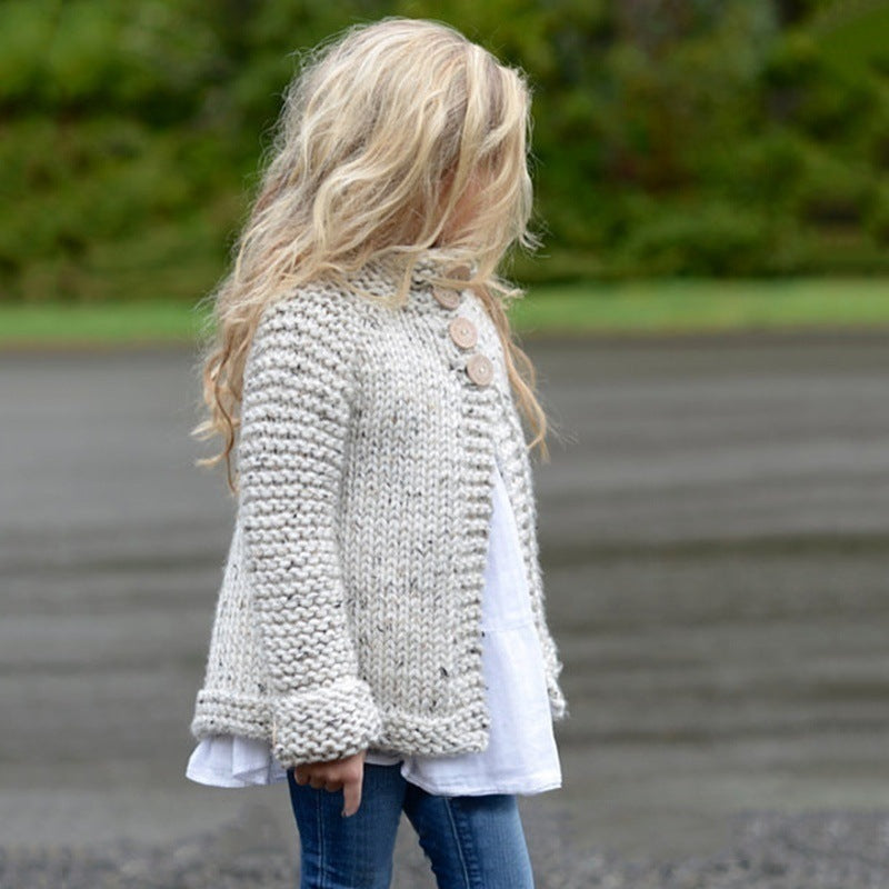 Girls' Chunky Knit Button-Up Cardigan - Cozy & Stylish Sweater