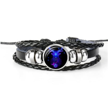 Adjustable Zodiac Leather Bracelet with Glowing Design