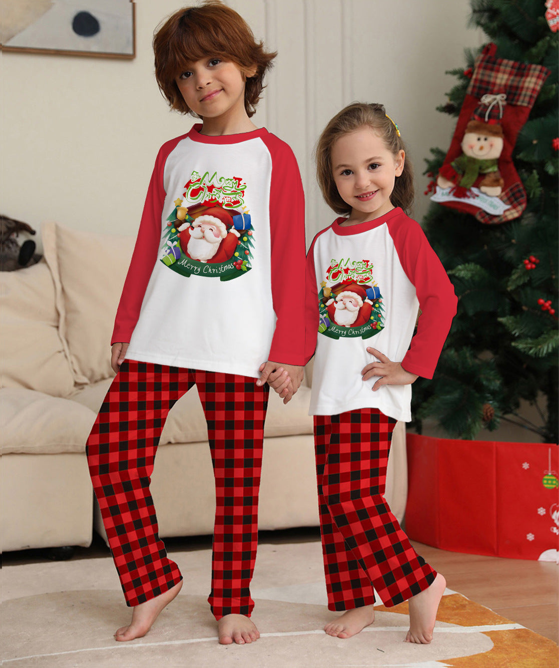 Family Matching Christmas Pyjamas - Santa & Plaid Holiday Set