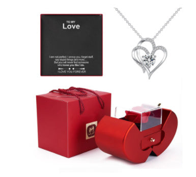 Heart-Shaped Gift Box with Preserved Rose and Necklace