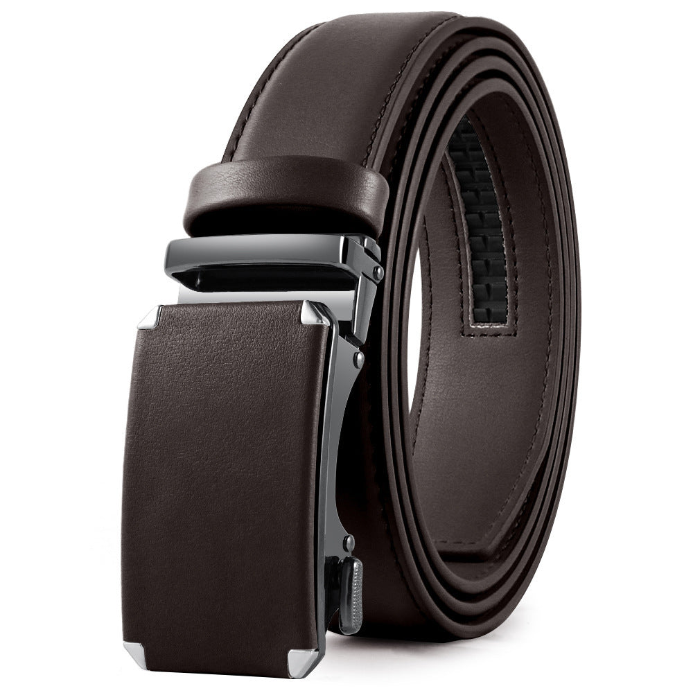 Men's Leather Ratchet Belt with Automatic Buckle – Perfect for Formal and Casual Wear