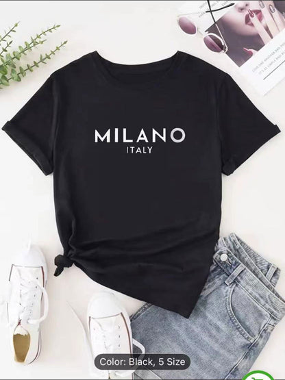 Fashion-forward Black T-shirt with European-inspired MILANO print