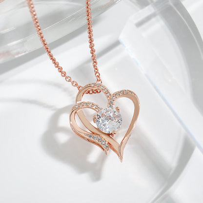 Double Heart Crystal Pendant Necklace – Available in Rose Gold and Silver