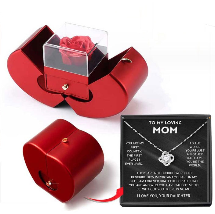 Heart-Shaped Gift Box with Preserved Rose and Necklace