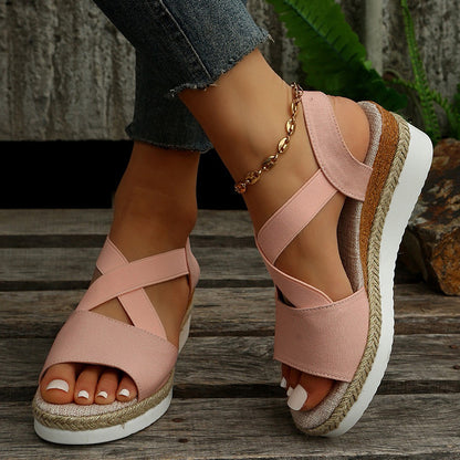 Women's Cross-Strap Gladiator Wedge Sandals - Hemp Platform