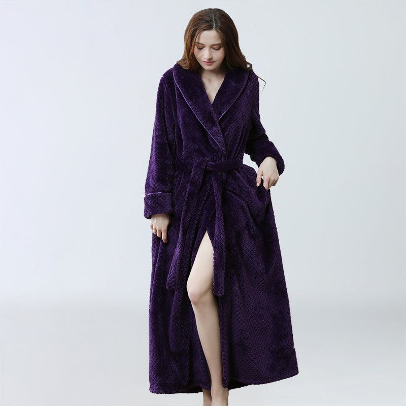 Plush Velvet Bathrobe with Thick Waist Tie for Extra Comfort