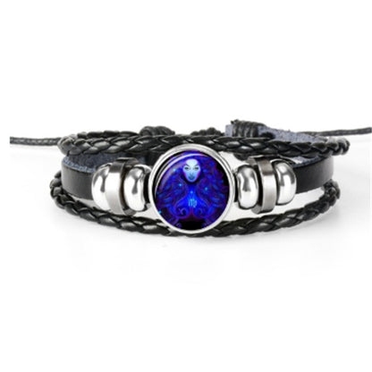 Adjustable Zodiac Leather Bracelet with Glowing Design