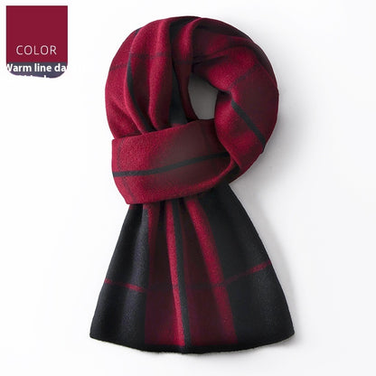 Wool Scarf Men's Winter Plaid Double-sided Scarf