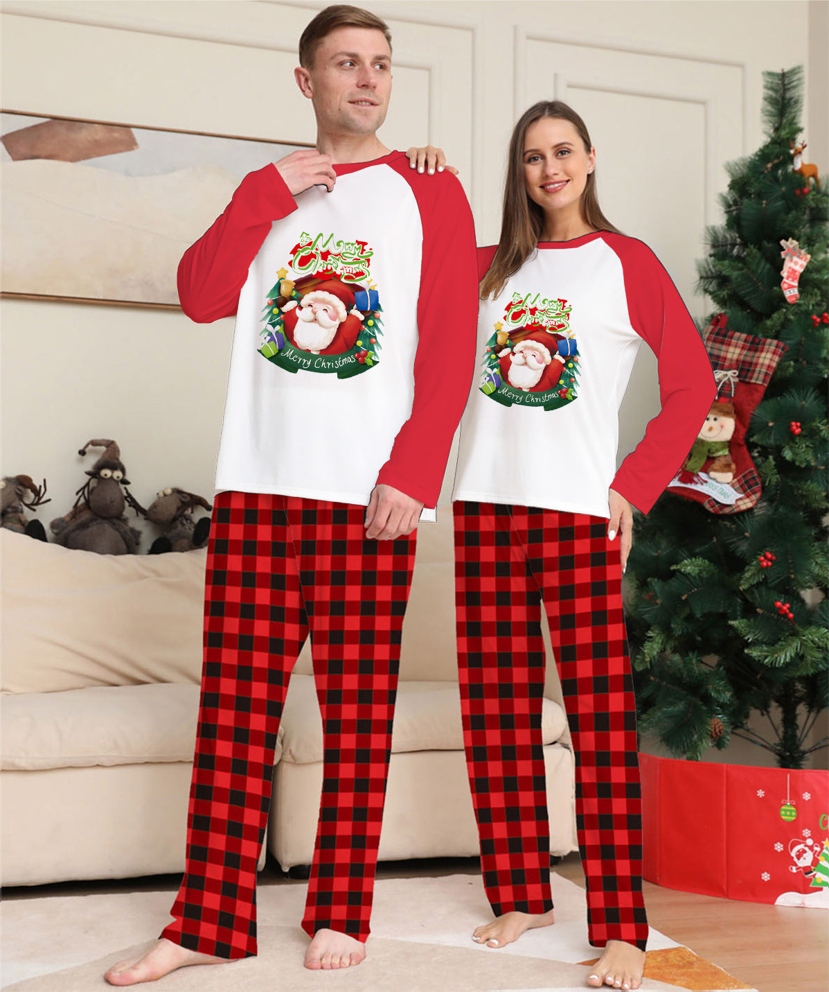 Family Matching Christmas Pyjamas - Santa & Plaid Holiday Set