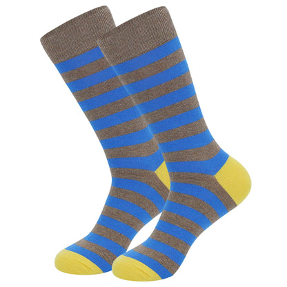 Red and Grey Striped Dress Socks with Blue Accents – Comfortable and Stylish