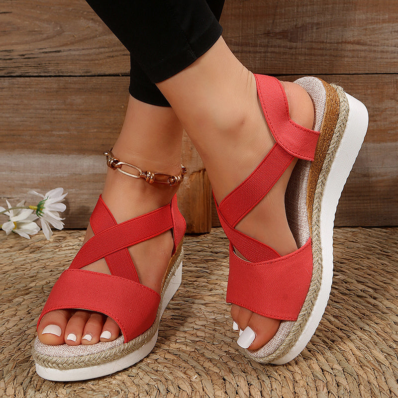 Women's Cross-Strap Gladiator Wedge Sandals - Hemp Platform